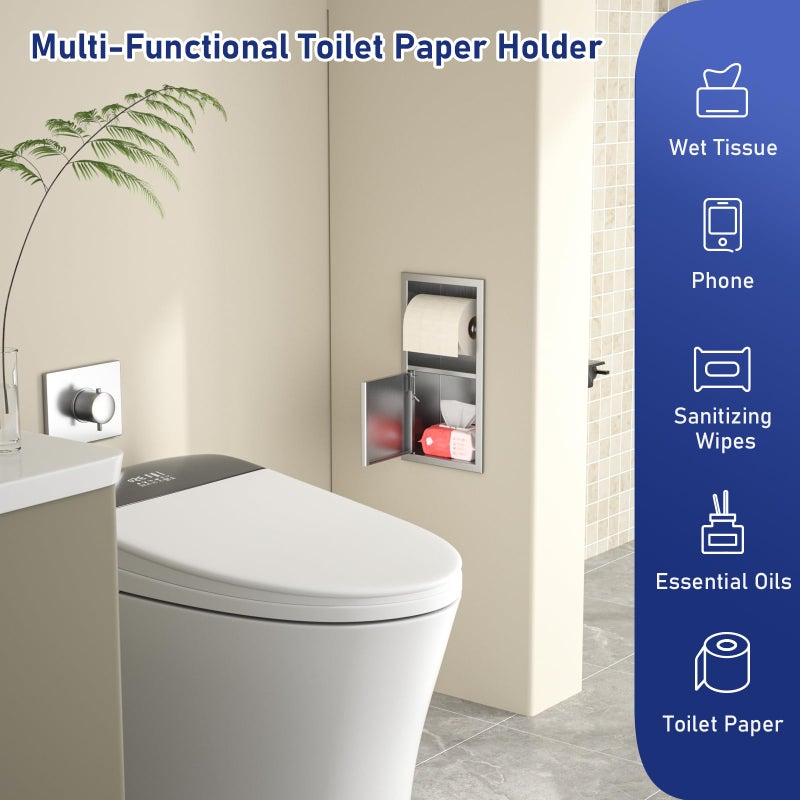 Bernkot Toilet Paper Holder  Hidden Tampon Storage Holder  In Wall Toilet Roll Holder  Recessed Toilet Niche For Bathroom (Matte Black) - Image 2