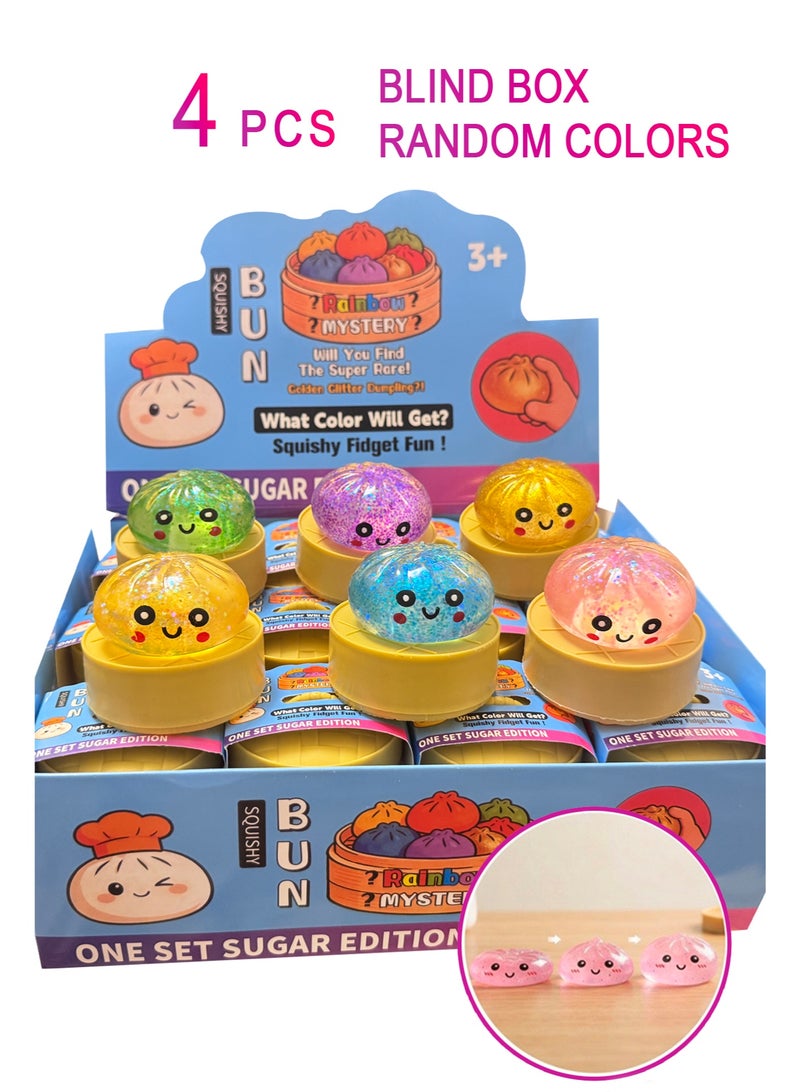 NEE DOH 4PCS Mini Dumpling Squishy Dumpling Stress Ball Steamed Stuffed Bun Stress Relief Squeezing Bun Toys For Halloween Project Tricking People Kid Playing(Blind box， Random colors） - Image 1