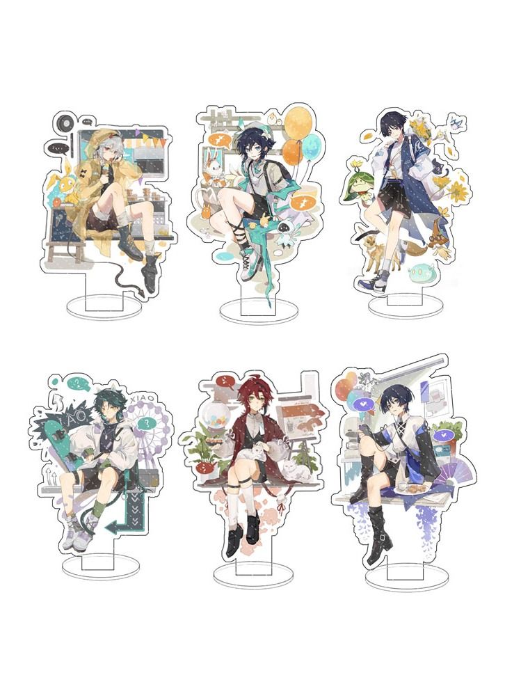 Genshin Impact Stand Figure Acrylic Ornaments Stand Model Collections Peripheral Statue Card Character Proof Series Transparent Figure Model Fans Decoration Collection Desk Decor Toys Cute(6pcs)  - Image 1