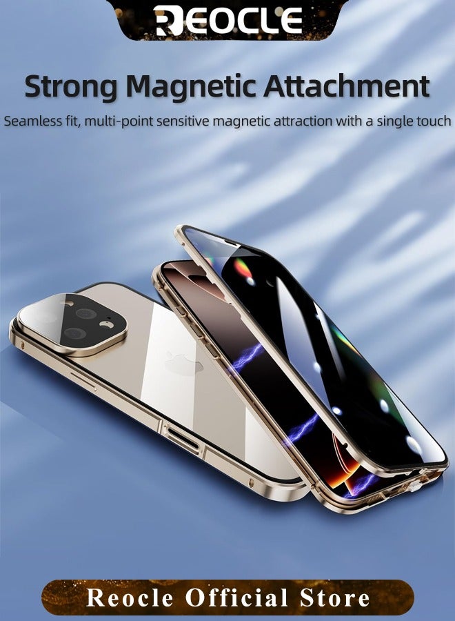ريوكل حافظة لهاتف آيفون 14 13 برو ماكس حافظة زجاجية بإبزيم مزدوج الجانب مع واقي عدسة الكاميرا لكامل الجسم واقي معدني ممتص للصدمات وغطاء مضاد للزقزقة - Image 3