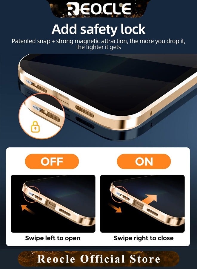 ريوكل حافظة لهاتف آيفون 14 13 برو ماكس حافظة زجاجية بإبزيم مزدوج الجانب مع واقي عدسة الكاميرا لكامل الجسم واقي معدني ممتص للصدمات وغطاء مضاد للزقزقة - Image 5