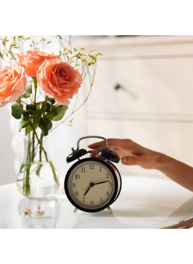 Black Alarm Clock, Silent Quartz Analog Clock, Battery-Operated with Loud Alarm, Desk Clock for Bedroom and Office - Image 2