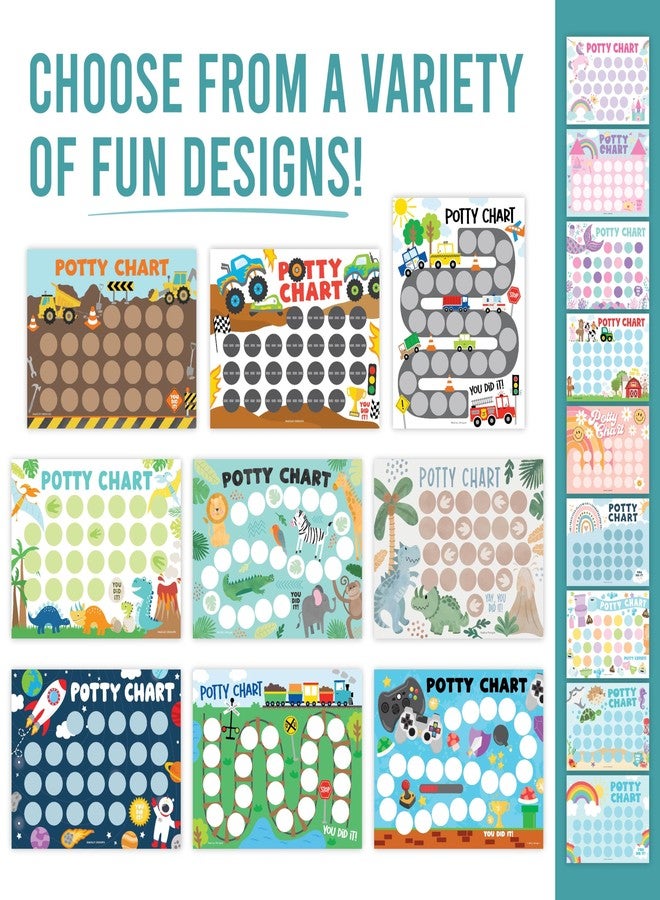 Hadley Designs مخطط تدريب الحمام للأطفال الأولاد مع ملصقات مكافأة ممتعة - 10 مخططات تدريب للحمام للأطفال البنات، 8.5x11" مخطط ملصقات تدريب الحمام لنجاح المرحاض، مخطط مكافأة الديناصور للأطفال - Image 2