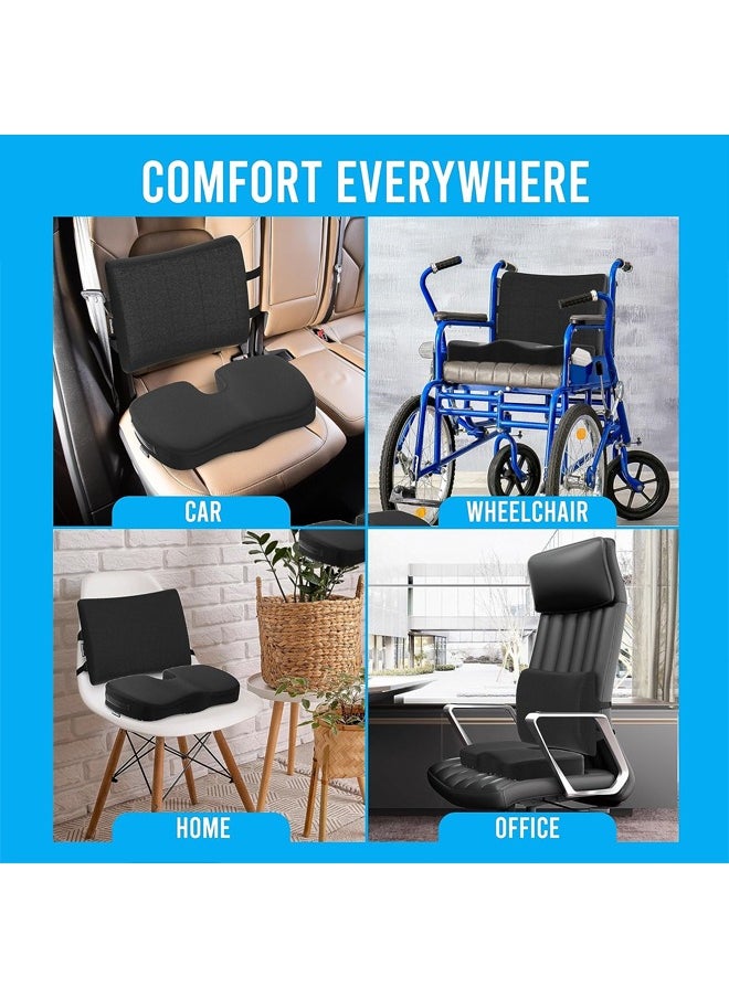 Seat Cushions and Lumbars Support Pillows, Reduce Pressure On Tailbone, Relieve Pain, Memory Foam Office Chair Cushions for Back, Seat Cushions Back Support Pillows with Washable Cover, for Office Chair, Gaming Chair, Wheelchair and Car Seat