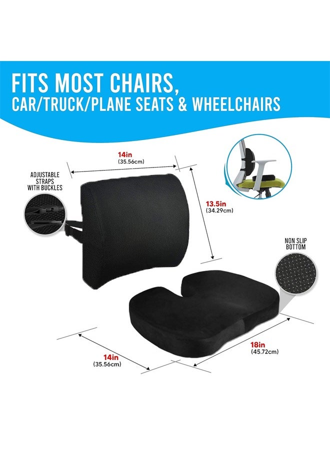 Seat Cushions and Lumbars Support Pillows, Reduce Pressure On Tailbone, Relieve Pain, Memory Foam Office Chair Cushions for Back, Seat Cushions Back Support Pillows with Washable Cover, for Office Chair, Gaming Chair, Wheelchair and Car Seat