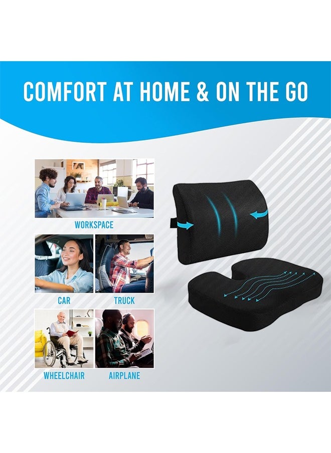 Seat Cushions and Lumbars Support Pillows, Reduce Pressure On Tailbone, Relieve Pain, Memory Foam Office Chair Cushions for Back, Seat Cushions Back Support Pillows with Washable Cover, for Office Chair, Gaming Chair, Wheelchair and Car Seat