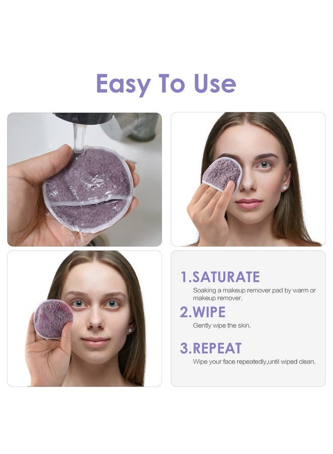 SUNLAND Reusable Makeup Remover Pads For Face,Eye,Lips 16 Pack Microfiber Face Cleansing Gloves Washable With Laundry Bag And Travel Bag Rounds Toner Pads (Round 3.15Inchx16, Dpurple)  - Image 4