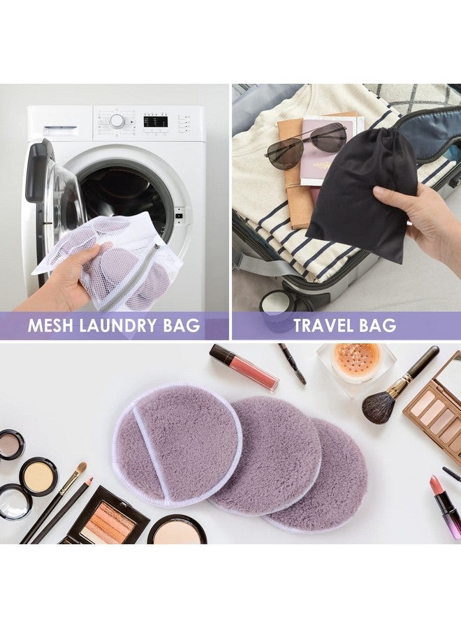 SUNLAND Reusable Makeup Remover Pads For Face,Eye,Lips 16 Pack Microfiber Face Cleansing Gloves Washable With Laundry Bag And Travel Bag Rounds Toner Pads (Round 3.15Inchx16, Dpurple)  - Image 5