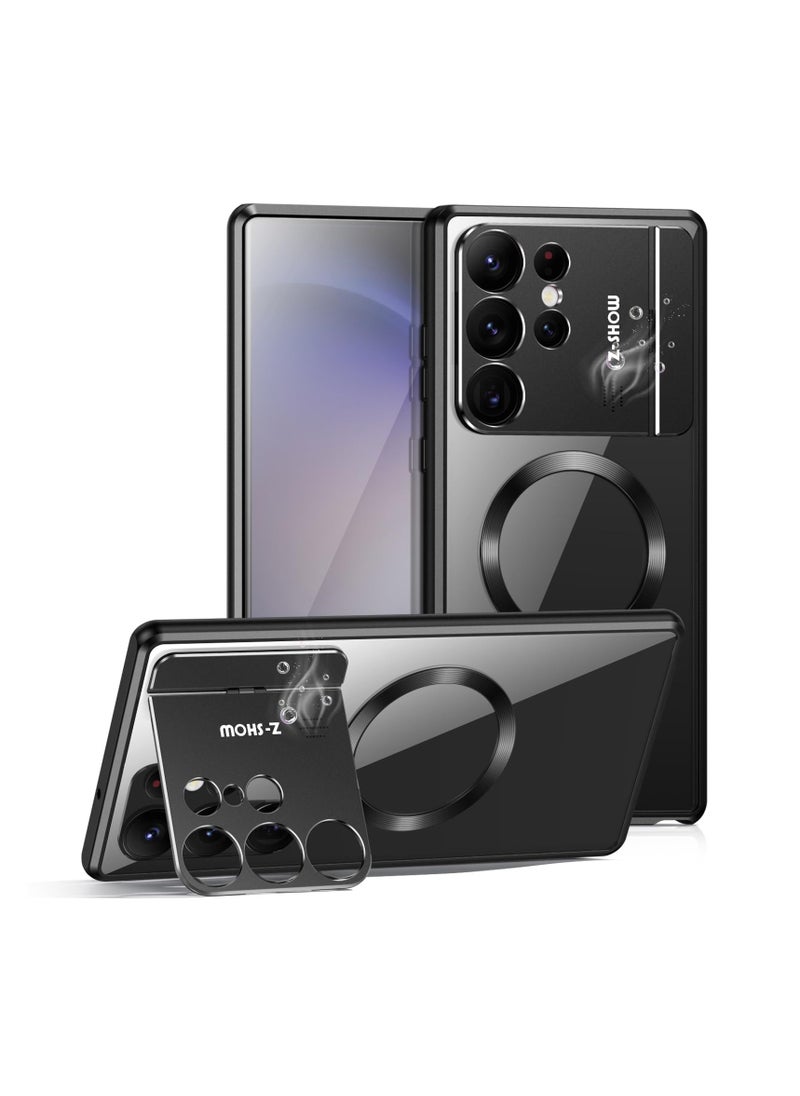 Aookay - Metal Magnetic for Samsung Galaxy S24 Ultra Case,Compatible with Magsafe, Wireless Charging,Metal Bumper Frame,Metal Kickstand,Upgrade Aromatherapy (Black)Note: Not built with front screen protector - Image 1