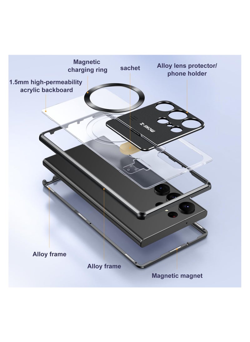 Aookay - Metal Magnetic for Samsung Galaxy S24 Ultra Case,Compatible with Magsafe, Wireless Charging,Metal Bumper Frame,Metal Kickstand,Upgrade Aromatherapy (Black)Note: Not built with front screen protector - Image 1