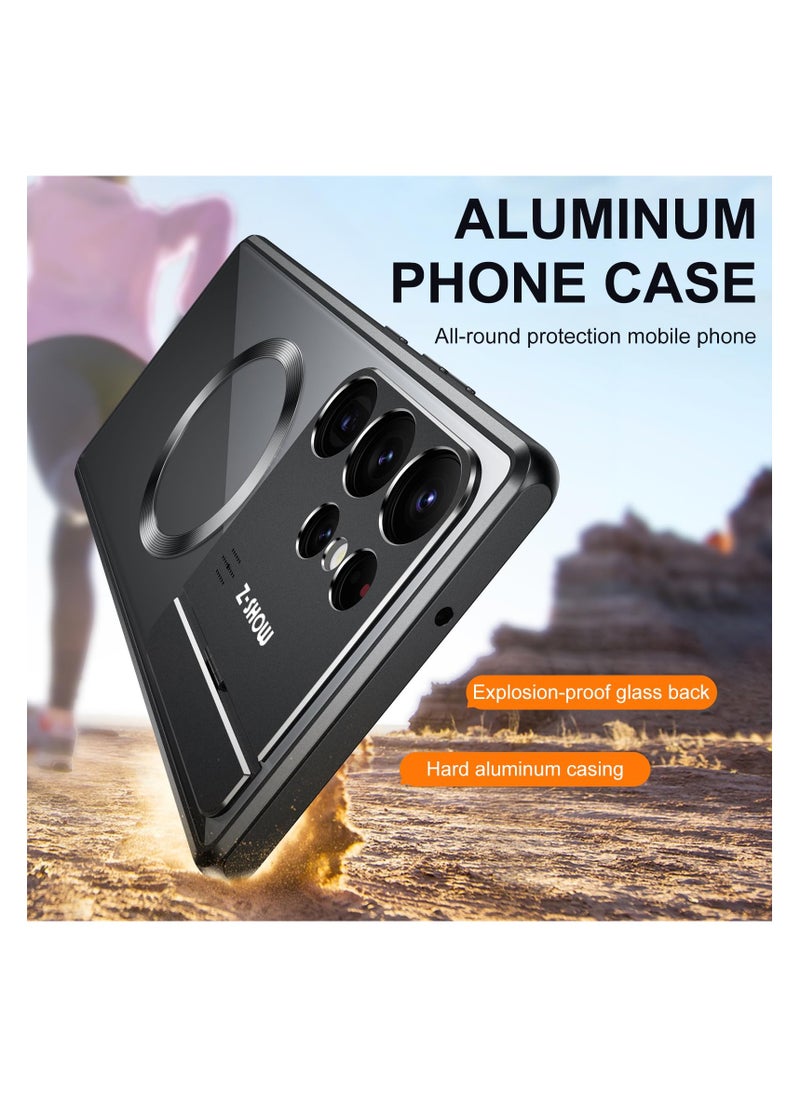Aookay - Metal Magnetic for Samsung Galaxy S24 Ultra Case,Compatible with Magsafe, Wireless Charging,Metal Bumper Frame,Metal Kickstand,Upgrade Aromatherapy (Black)Note: Not built with front screen protector - Image 1