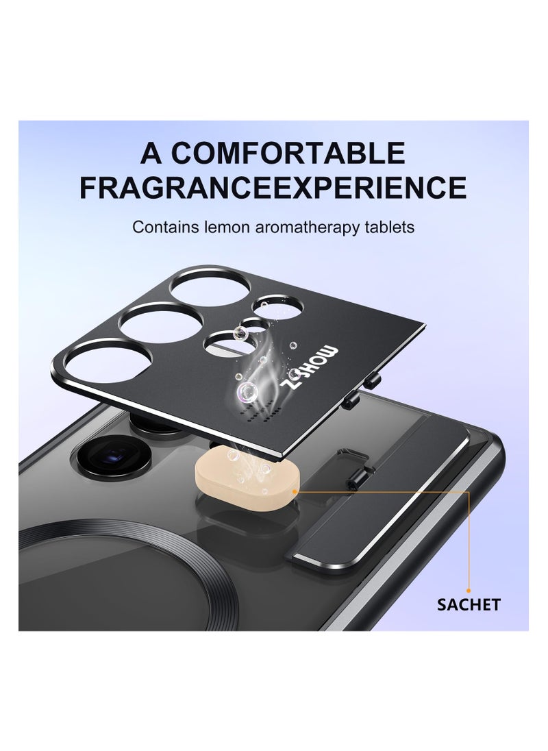 Aookay - Metal Magnetic for Samsung Galaxy S24 Ultra Case,Compatible with Magsafe, Wireless Charging,Metal Bumper Frame,Metal Kickstand,Upgrade Aromatherapy (Black)Note: Not built with front screen protector - Image 1