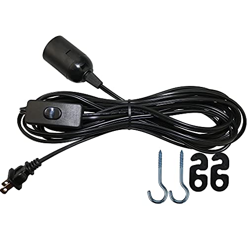 Lightingsky 15Ft-1Pack Extension Light Cord Hanging Lantern Pendant Lamp Cable E26 Bulb Socket to 2-Prong US AC Power Cord with On/Off Switch (15 Feet, Black-1 Pack) - Image 1