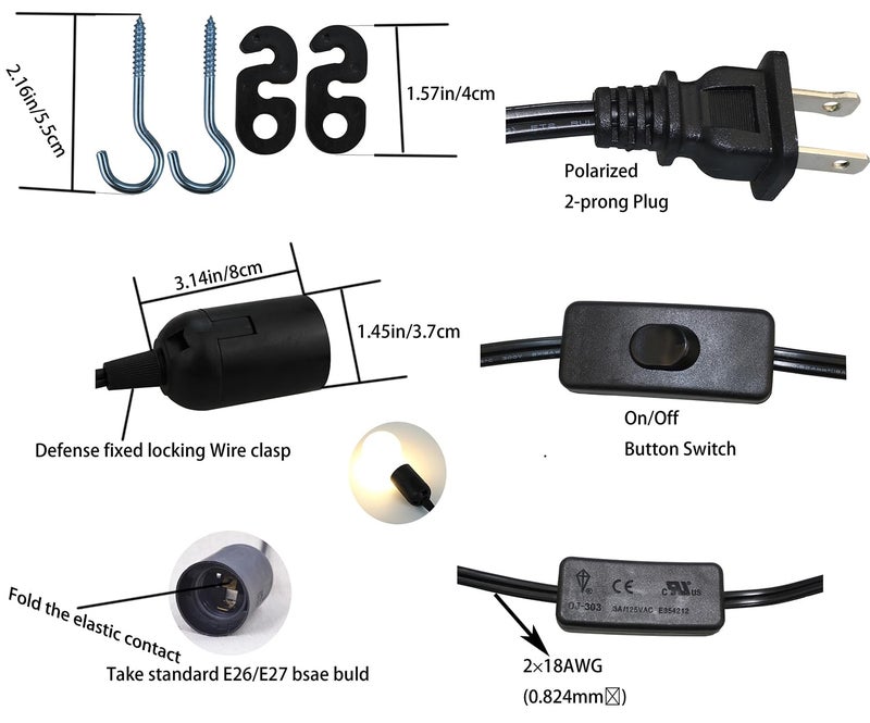 Lightingsky 15Ft-1Pack Extension Light Cord Hanging Lantern Pendant Lamp Cable E26 Bulb Socket to 2-Prong US AC Power Cord with On/Off Switch (15 Feet, Black-1 Pack) - Image 5