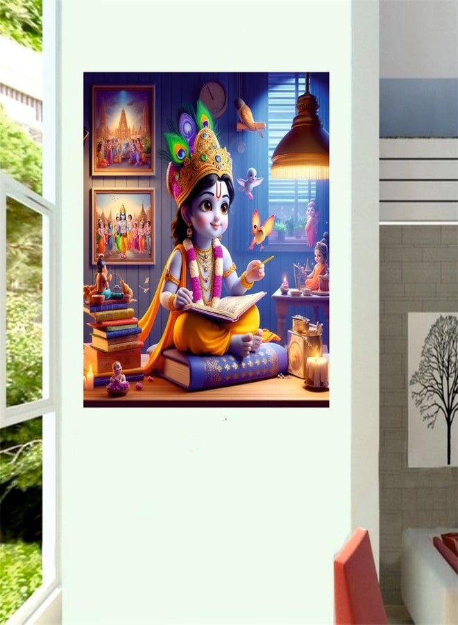 Techgifti ملصق حائط Techgifti Krishna Reading Chidiya لغرفة الصلاة، غرفة الأطفال، المكتب (المقاس - 46 سم × 46 سم) - Image 2