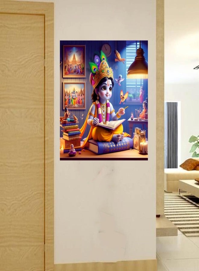 Techgifti ملصق حائط Techgifti Krishna Reading Chidiya لغرفة الصلاة، غرفة الأطفال، المكتب (المقاس - 46 سم × 46 سم) - Image 3