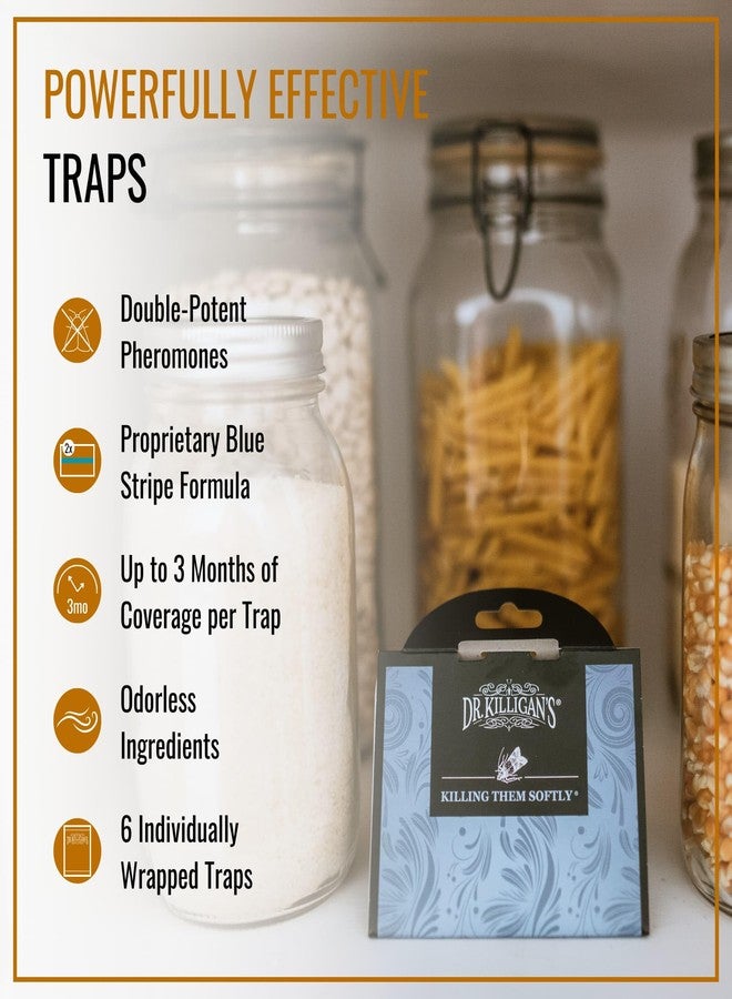 Dr. Killigan's Premium Double Potent Pantry Moth Traps with Pheromones Prime, Indian Meal Moth Traps for House, How to Get Rid of Moths in House (6 Count, Blue) - Image 2