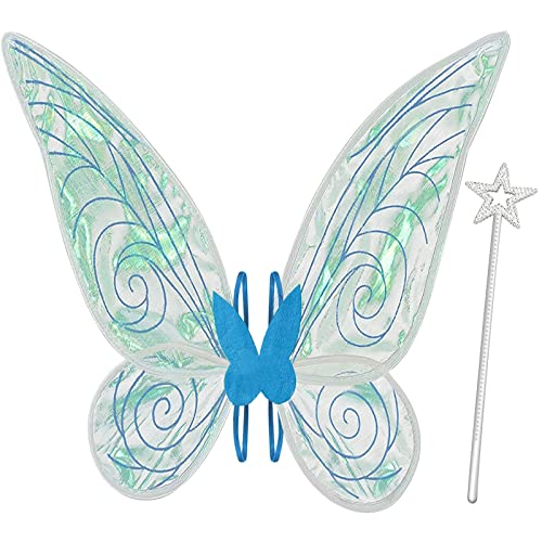 quescu Fairy Wings for AdultsButterfly Wings for GirlsAngel WingsFairy Costume for Women Halloween Dress Up Party Favor Blue - Image 1