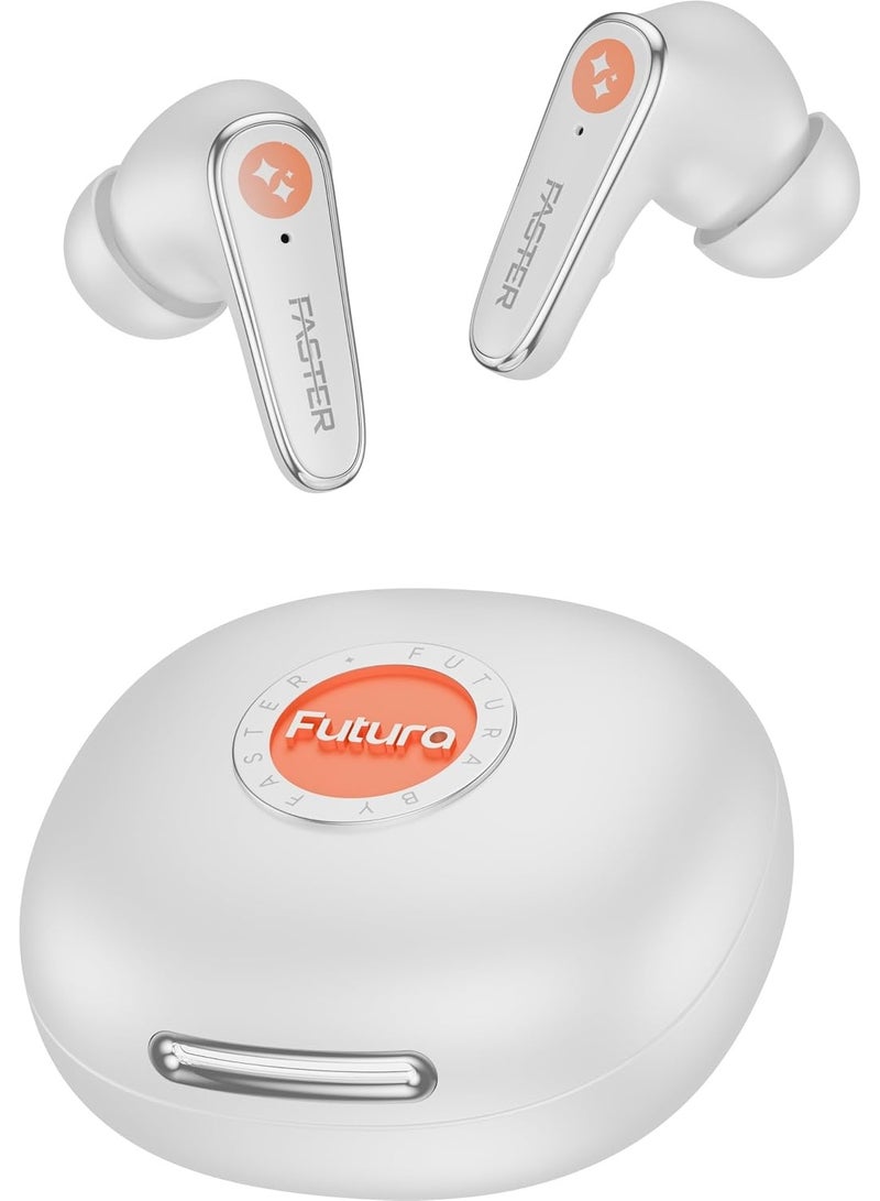 Faster Futura AI-200 Wireless AI Earbuds, Real-Time Translation, Bluetooth 6.0, 42H Playtime, 4 Mic ANC+ENC, 2 Mic TWS, AI Voice Assistant, 100+ Language Translator, 3EQ, 48ms Low Latency (White) - Image 1
