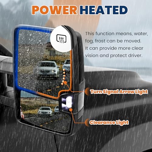 KUIPERAUTO Pair Black Power Heated Towing Mirrors Compatible for 2009-2018 Dodge Ram 1500 ( 19-24 Classic Only)/ 2010-2018 2500 3500 Smoke Lens DRL - Image 3