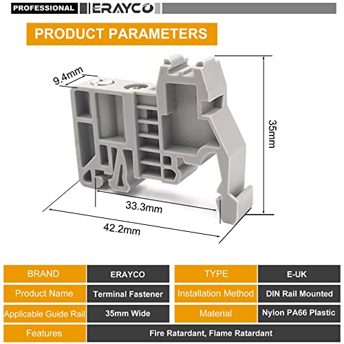 Erayco E/UK DIN Rail Terminal Blocks End Stopper Bracket, End Stopper DIN Rail End Screw Clamp Terminal Fixing Block (Pack of 20) - Image 2