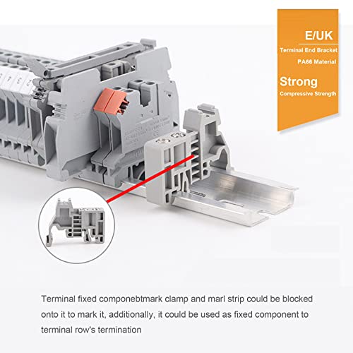 Erayco E/UK DIN Rail Terminal Blocks End Stopper Bracket, End Stopper DIN Rail End Screw Clamp Terminal Fixing Block (Pack of 20) - Image 5