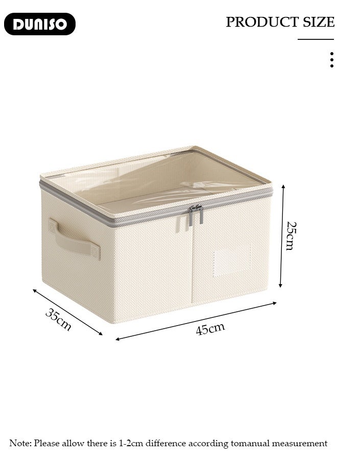 DUNISO 2 Pack Collapsible Rigid Zip Lidded Storage Boxes Foldable Closet Storage Box Washable Closet Storage Organizer Wardrobe Clothes Organizer With Clear Window Cube Storage Bin Closet Organizer Storage Basket with Handle for Clothing Jeans Blankets Toys - Image 2