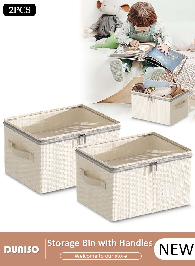 DUNISO 2 Pack Collapsible Rigid Zip Lidded Storage Boxes Foldable Closet Storage Box Washable Closet Storage Organizer Wardrobe Clothes Organizer With Clear Window Cube Storage Bin Closet Organizer Storage Basket with Handle for Clothing Jeans Blankets Toys - Image 1