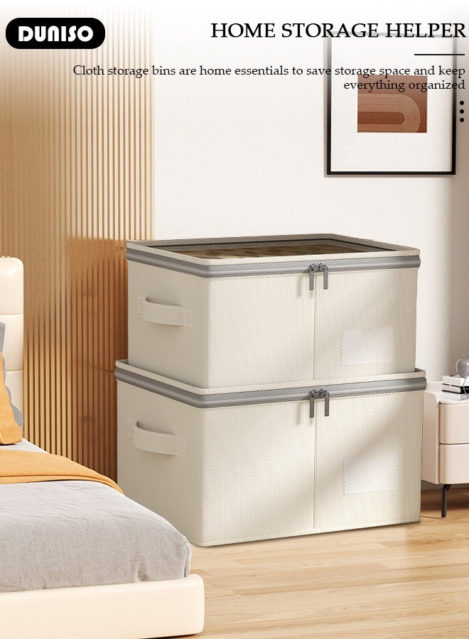 DUNISO 2 Pack Collapsible Rigid Zip Lidded Storage Boxes Foldable Closet Storage Box Washable Closet Storage Organizer Wardrobe Clothes Organizer With Clear Window Cube Storage Bin Closet Organizer Storage Basket with Handle for Clothing Jeans Blankets Toys - Image 3
