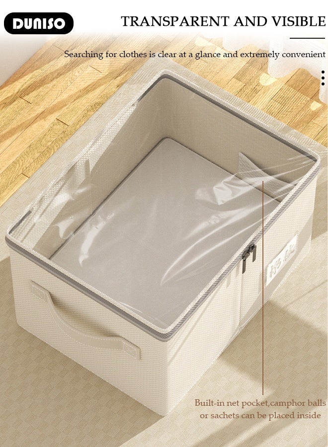 DUNISO 2 Pack Collapsible Rigid Zip Lidded Storage Boxes Foldable Closet Storage Box Washable Closet Storage Organizer Wardrobe Clothes Organizer With Clear Window Cube Storage Bin Closet Organizer Storage Basket with Handle for Clothing Jeans Blankets Toys - Image 4