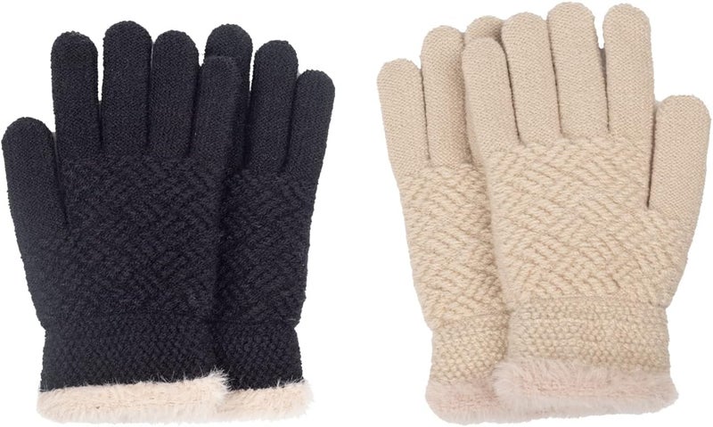 FENELY 2 Pairs Kid Winter Knit Gloves Stretchy Warm Gloves Gift for Boy Girl - Image 1