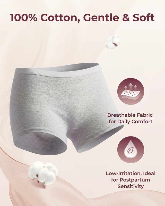 Momcozy 100% Cotton Disposable Postpartum Boxer Briefs, Size XL, Pack Of 7, Gray - Image 2