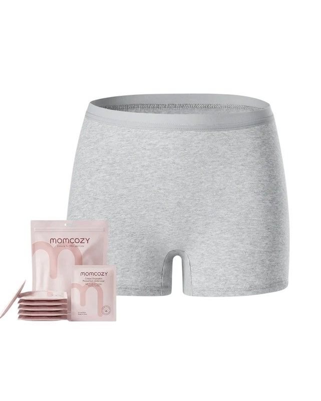 Momcozy 100% Cotton Disposable Postpartum Boxer Briefs, Size XL, Pack Of 7, Gray - Image 1