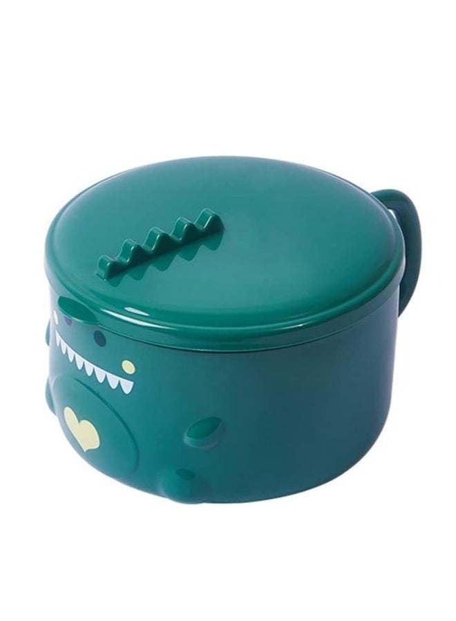 وعاء نودلز من الفولاذ المقاوم للصدأ بشكل ديناصور لطيف، مع غطاء ومقابض، وعاء رامين، وعاء نودلز، وعاء حساء، مناسب لحساء الأرز والحبوب (باللون الأخضر) - Image 1