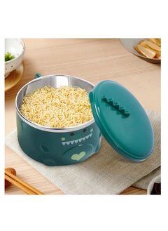 Generic Lovely Dinosaur Stainless Steel Noodle Bowl, Noodle Bowl Lid and Handles, Ramen Bowl, Noodle Bowl, Soup Mug Bowl, Suitable for Soup Rice Cereal (Green)  - Image 2
