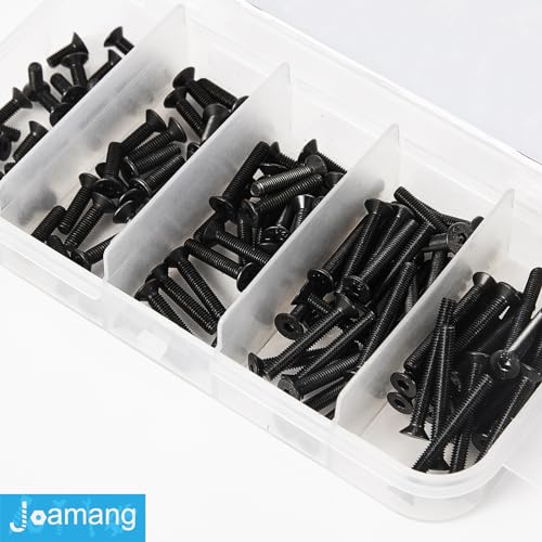 Joamang M3 x 8mm 12mm 16mm 20mm 25mm Flat Head Hex Socket Cap Screws Countersunk Bolts, 10.9 Grade Alloy Steel, Black Oxide Finish, Metric Allen Hex Drive, Fully Threaded, Assortment Kit 125Pcs - Image 3