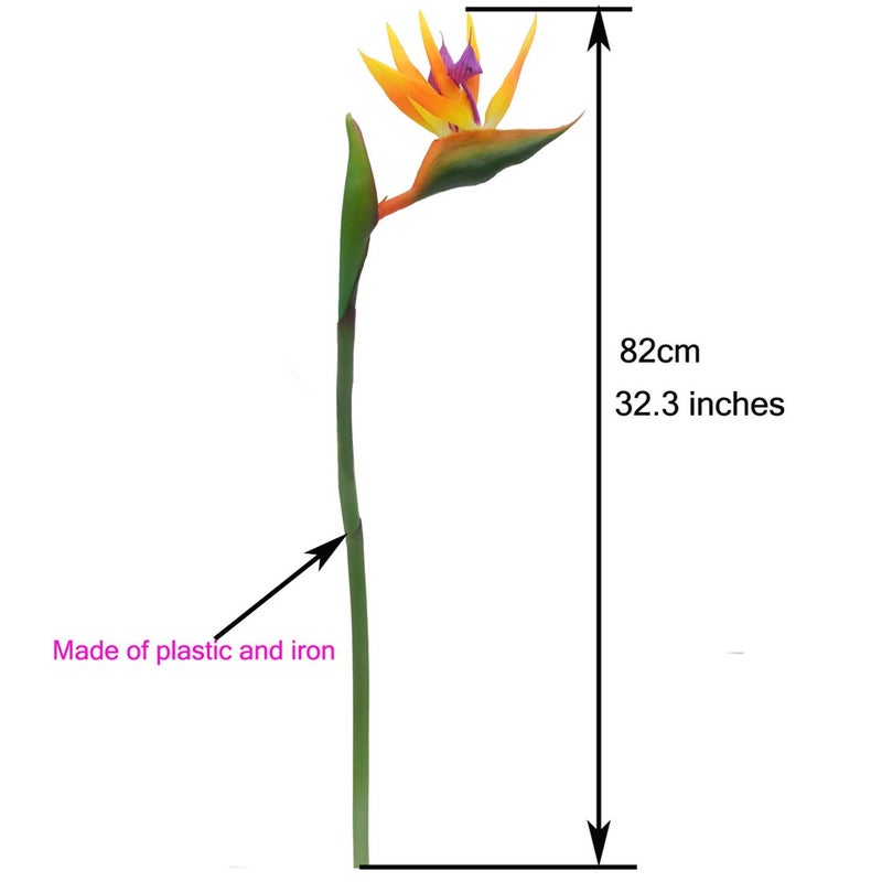 Calcifer 32'' Real Touch Bird of Paradise Artificial Flowers Bouquet for Home Garden Decoration/Wedding Party Decor Orange (Package Quantity: 5 Stems) - Image 2