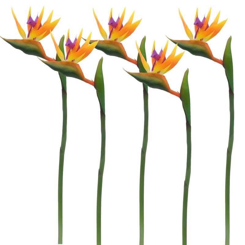 Calcifer 32'' Real Touch Bird of Paradise Artificial Flowers Bouquet for Home Garden Decoration/Wedding Party Decor Orange (Package Quantity: 5 Stems) - Image 1