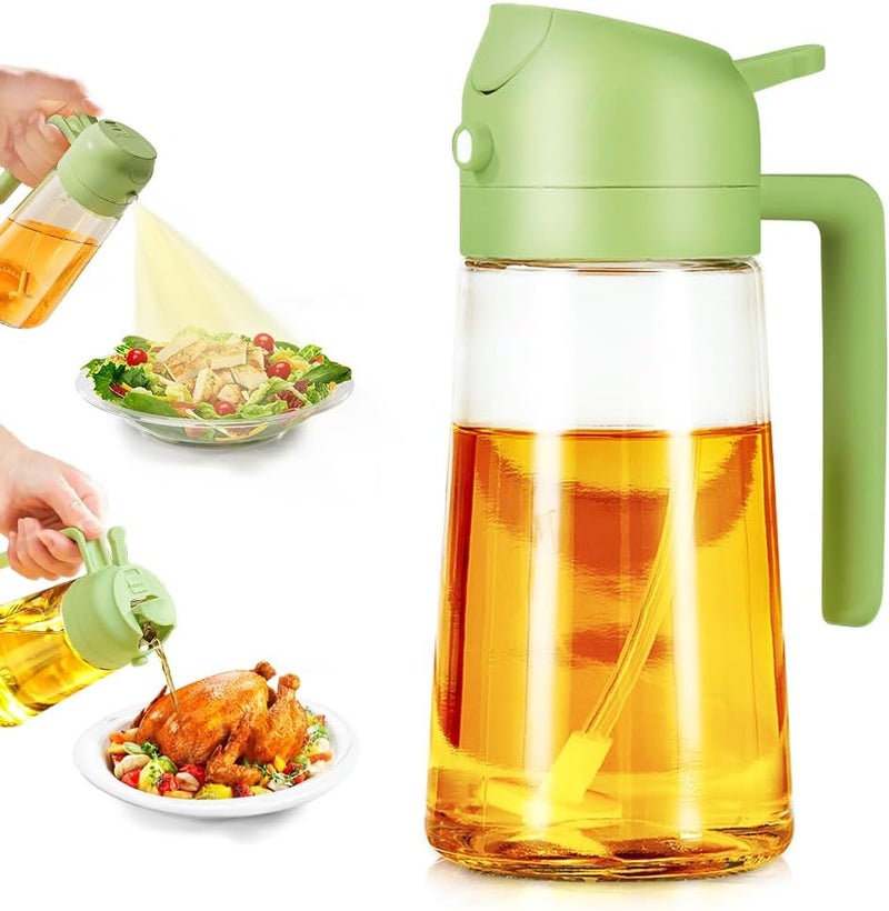 Showvigor 2 in 1 Oil Spray and Container, 470ml/16oz Glass Olive Oil Spray Bottle for Air Fryer, Baking, Grilling (Green) - Image 1