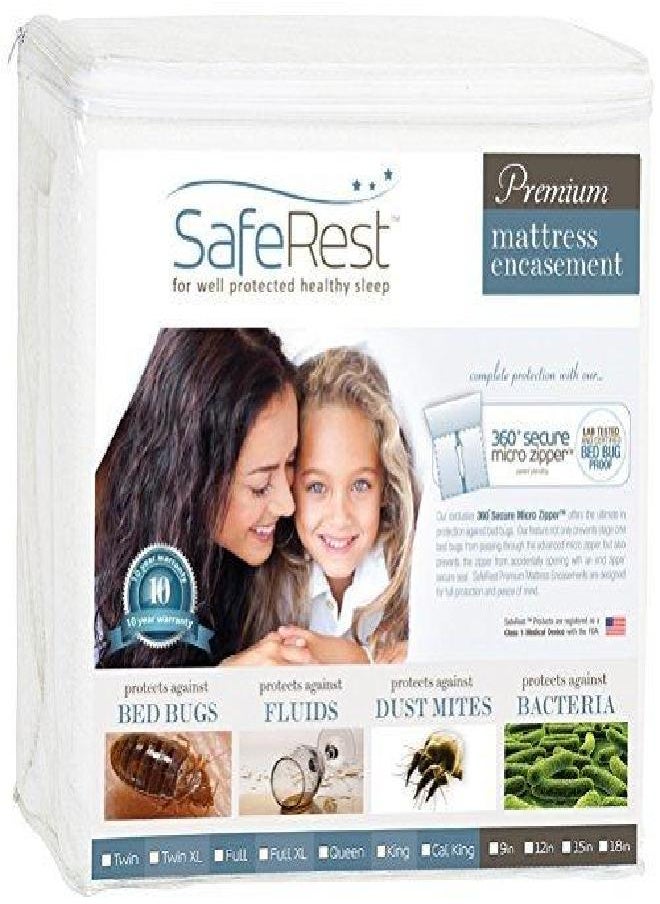 SafeRest - SafeRest Zippered Mattress Protector - Premium 9-12 Inch Waterproof Mattress Cover for Bed - Breathable & Noiseless Washable Mattress Encasement - Queen - Image 1