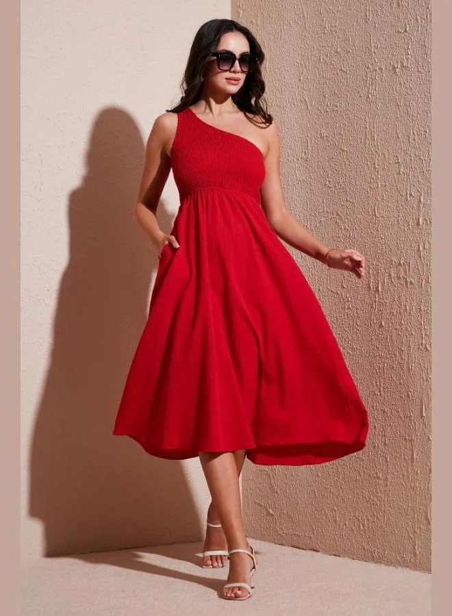 ليلا فستان ميدي بكتف واحد بقصة مستقيمة للنساء