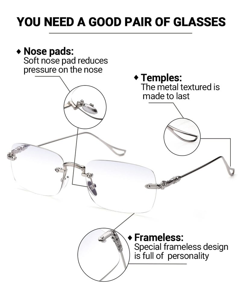 TERAISE Frameless Metal Reading Glasses for Men/Women Blue Light Blocking -Rimless Fashion Comfortable Computer Eyeglasses - Image 4