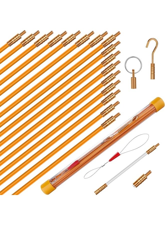 10PCS 22FT Fiberglass Wire Running Kit, Wire Fishing Tools, Electrical Wire Puller Through Wall Cable Snake Rods Fish Tape Set with Different Accessories
