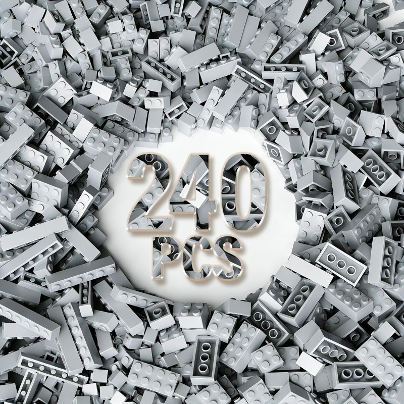 RWDTER 240 Pieces Bulk Bricks 8 Sizes of Mixed Building Blocks Compatible with Lego and All Other Brands Light Gray - Image 3