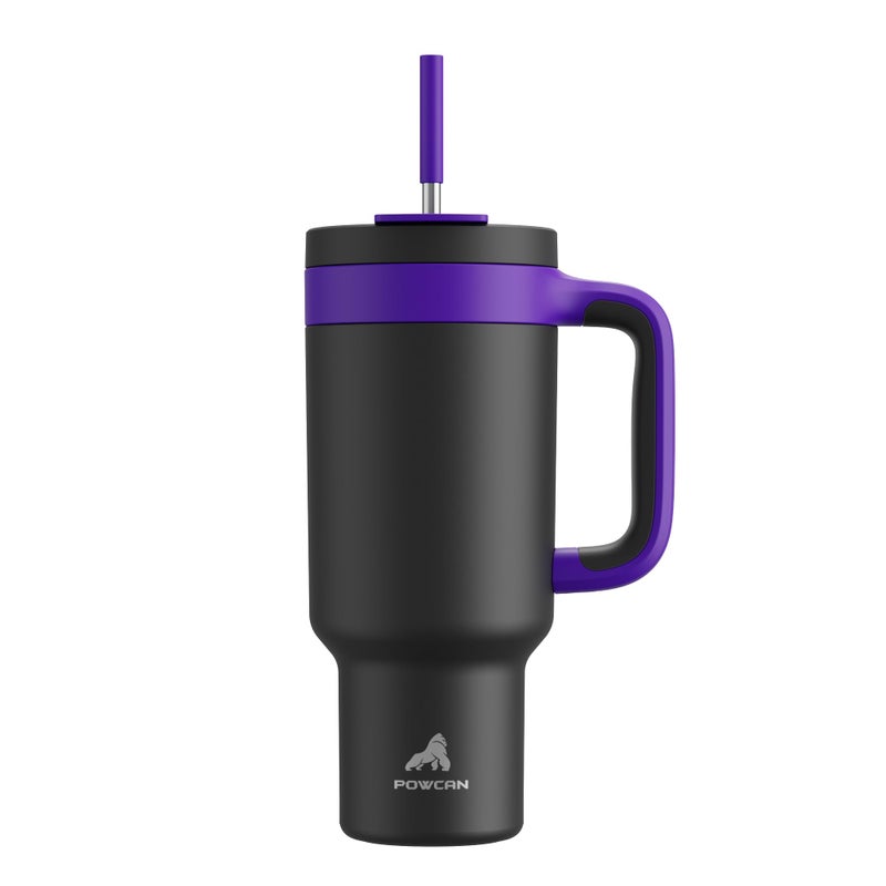 40 oz Tumbler with Handle 2in1 Straw and Sip Lid Leakproof Dishwasher Safe Insulated Stainless Steel Travel Coffee Mug Keeps Cold for 34 Hours Fits in Car Cup Holder Iris