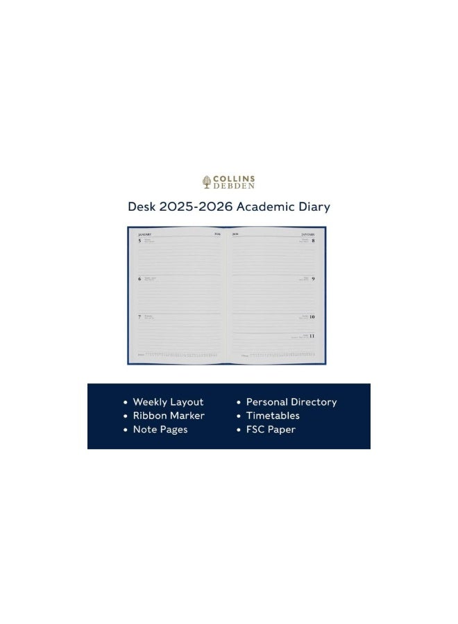 Collins Debden Collins Desk 13 Month Mid/Academic Year Planner, July 2025-July 2026 - Week-to-View Diary, A5 Hard Cover, Blue  - Image 2