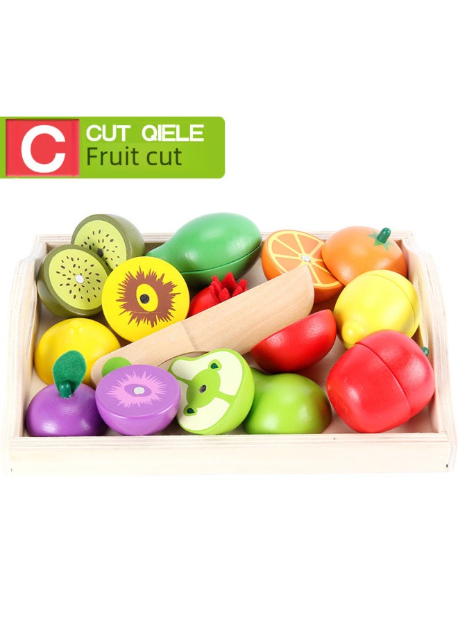 Wooden Children Kitchen Toy Fruit Vegetable Cutter Sensory Development Educational Tool Boys Girls-Color:YLB-cut Fruit To See A - Image 2