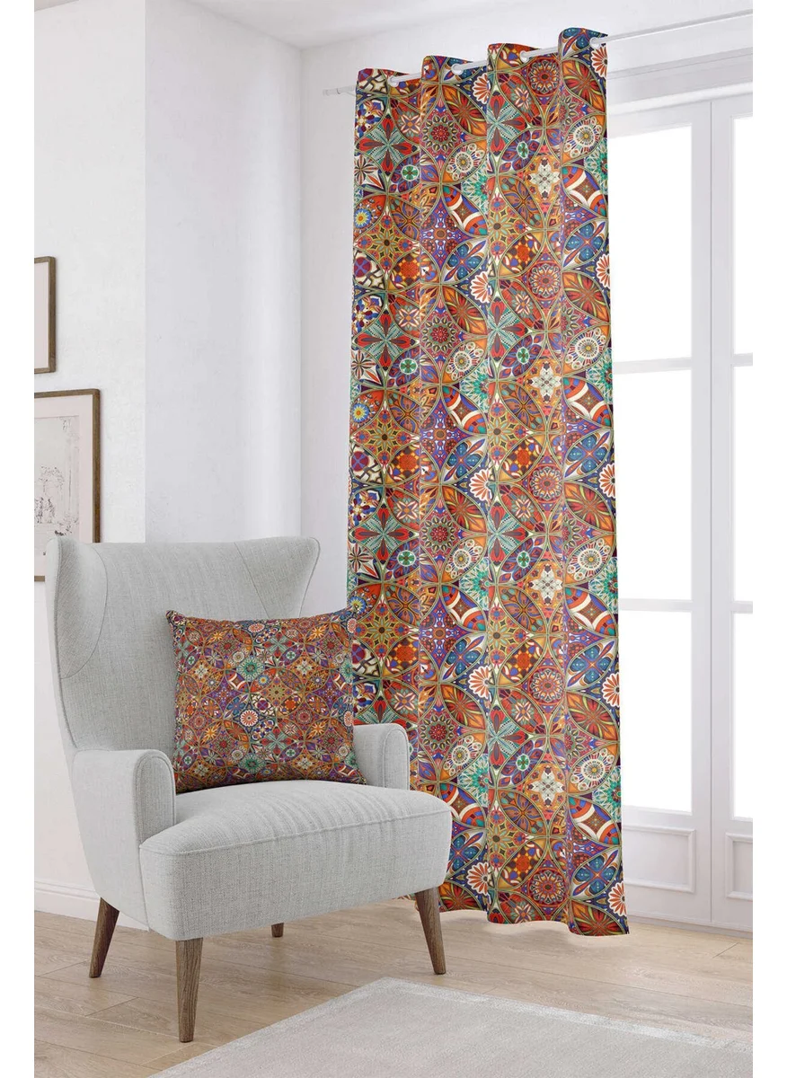 Cango Home Orange Multicolor Retro Vintage Patterned Digital Printed Curtain OTYK010-PR