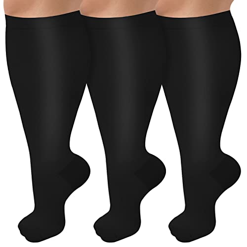 CTHH 3 Pack Wide Calf Compression Socks for Women & Men, Plus Size Knee High Stockings for Circulation Support, Black 4XL - Image 1