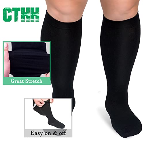 CTHH 3 Pack Wide Calf Compression Socks for Women & Men, Plus Size Knee High Stockings for Circulation Support, Black 4XL - Image 4